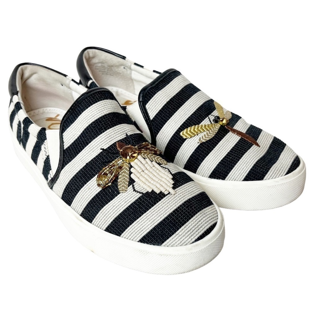 Sam Edelman Black and White Striped Sneakers